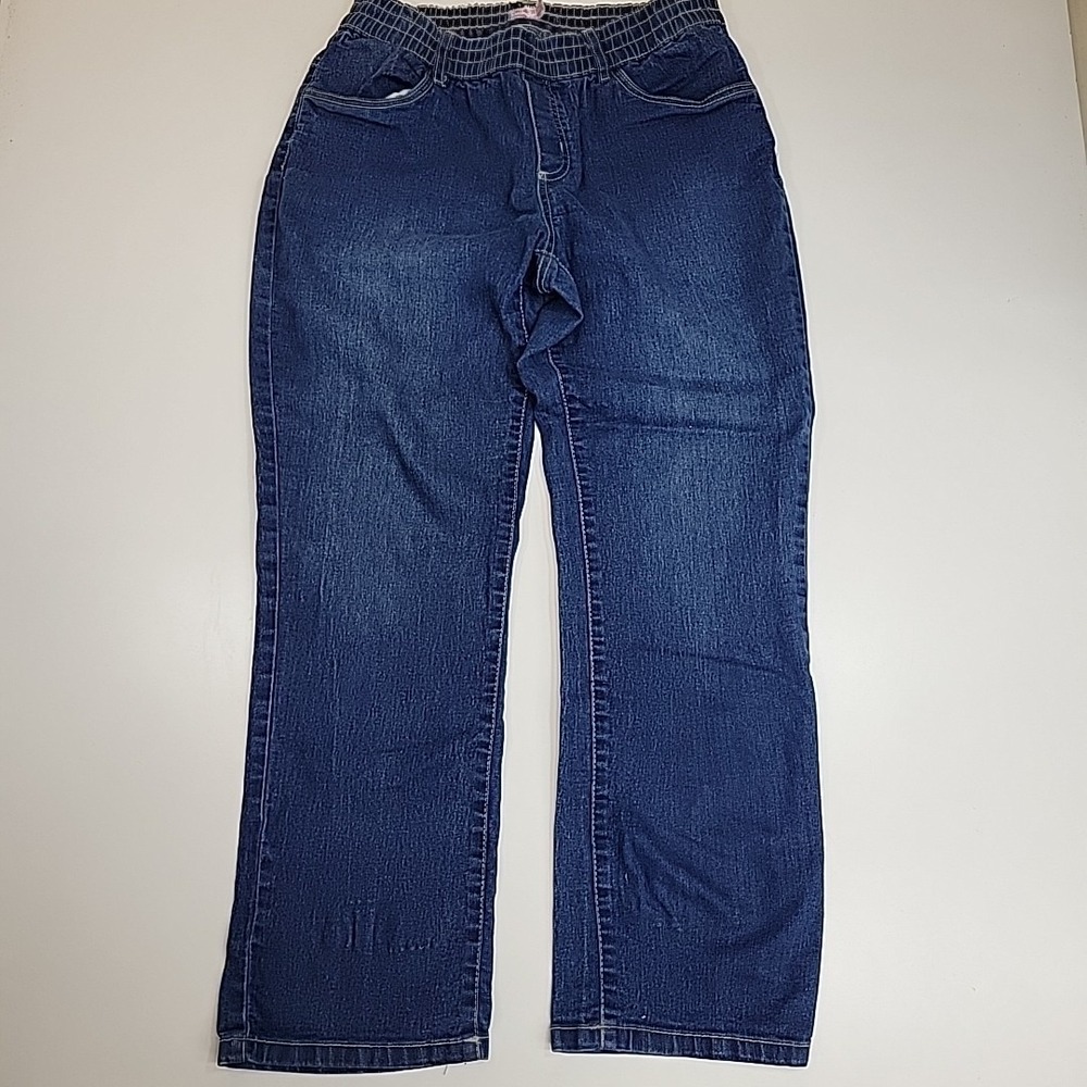 Carols‎ Denims Jeans Mid Rise Medium Rise Medium Wash Straight Leg Elastic Waste